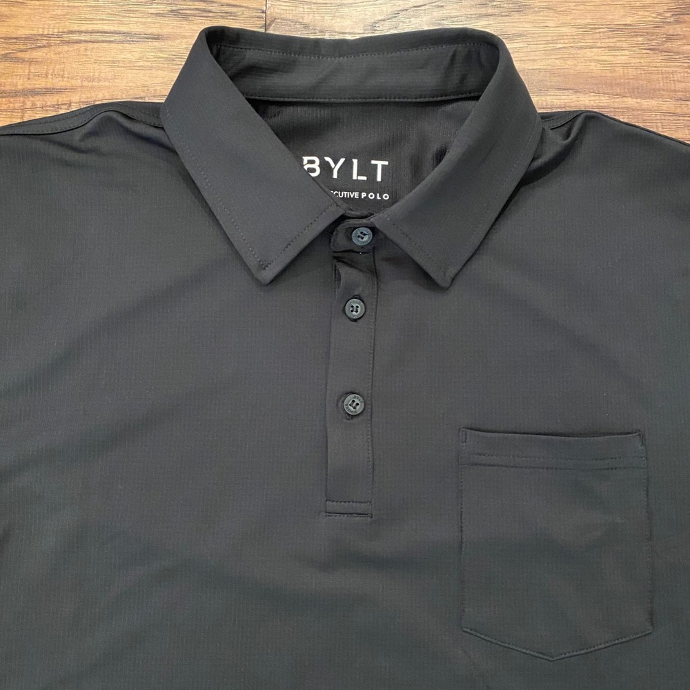 BYLT DCSS Executive Polo Men Medium Black Short Sleeve Athletic Fit NWT